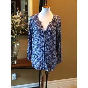 Lucky Brand Blue Floral Boho Light Weight Blouse